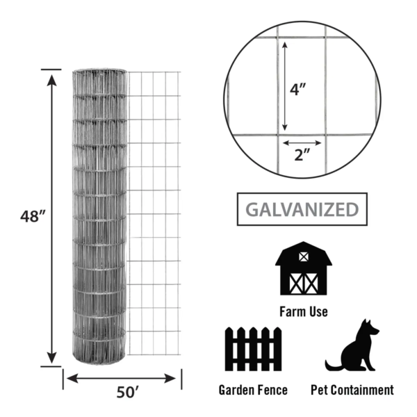 50-ft x 4-ft Gray Steel Welded Wire Rolled Fencing with Mesh Size 2-in x 4-in